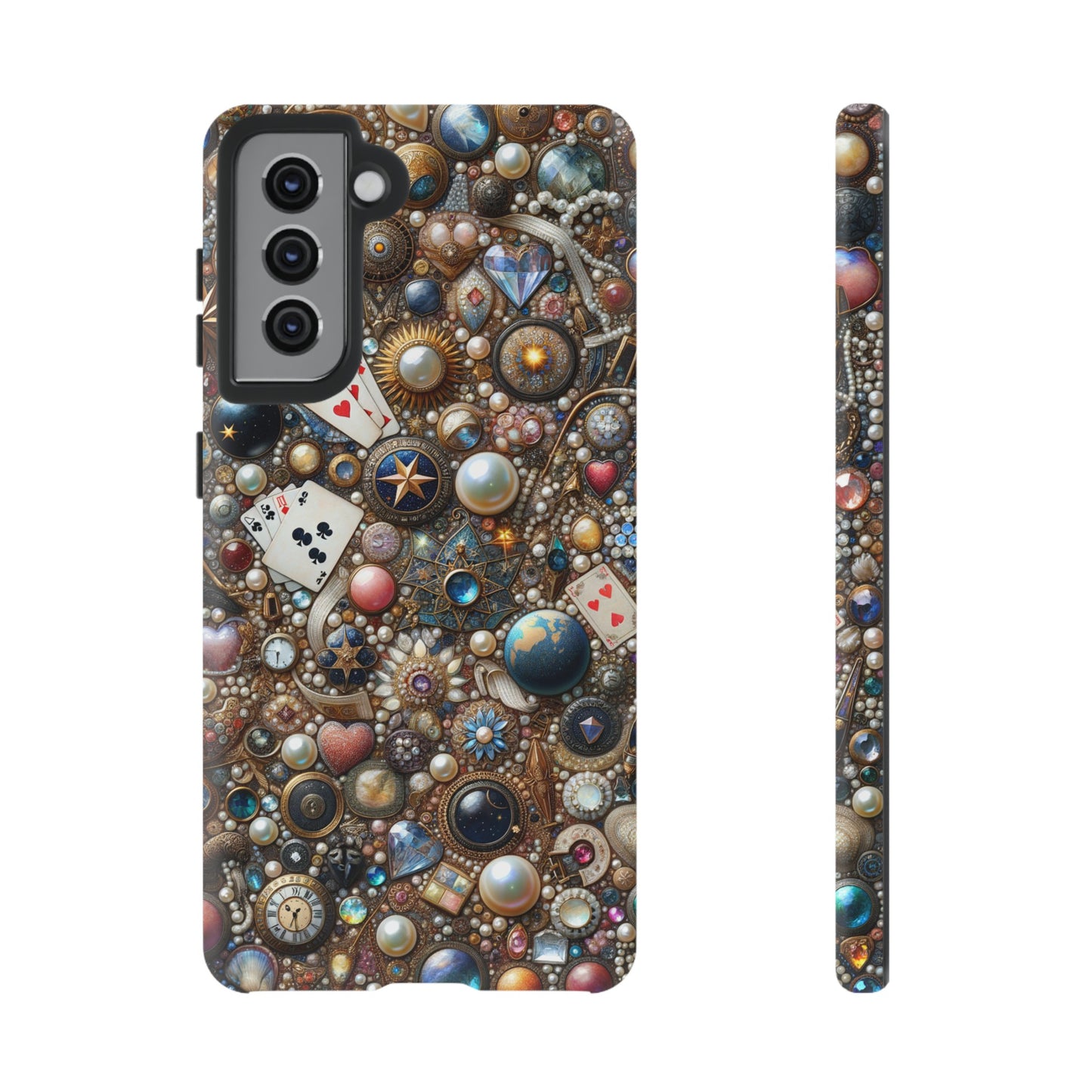 Celestial & Vintage Charms Mosaic Phone Case with Pearls and Gemstones- Phone Case