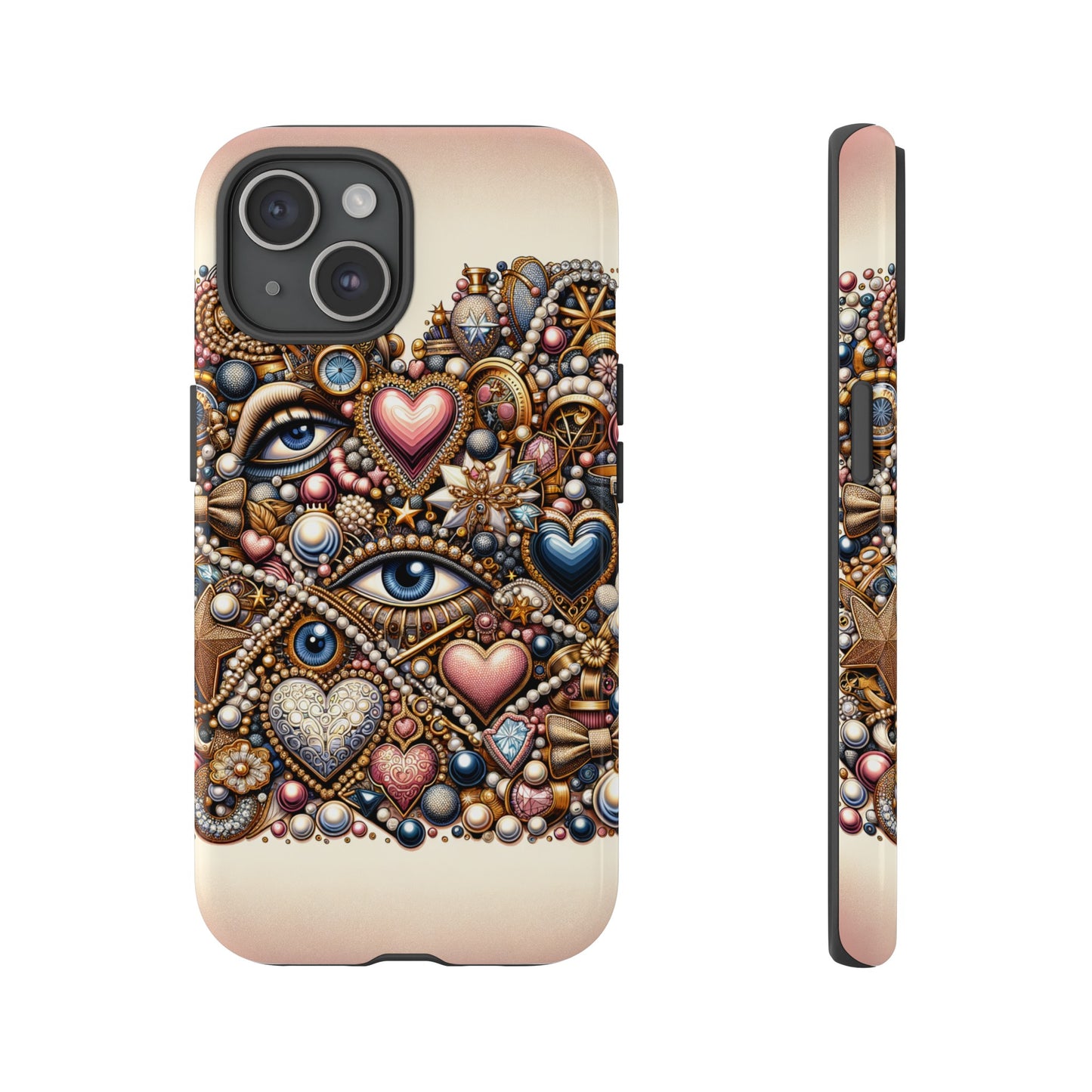 Whimsical Hearts Bows and Pearls Custom Phone Case with Gold Accents- Phone Case