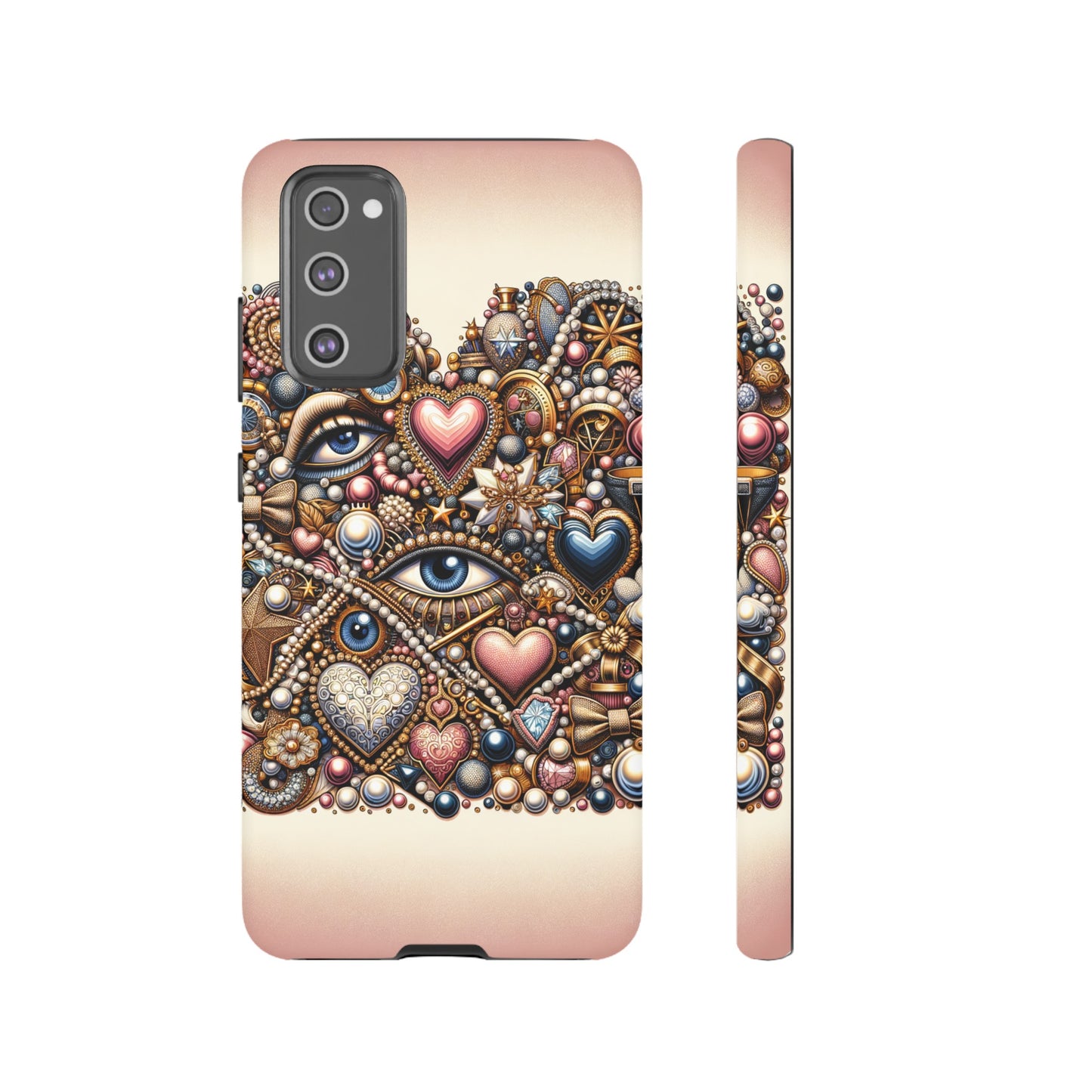 Whimsical Hearts Bows and Pearls Custom Phone Case with Gold Accents- Phone Case