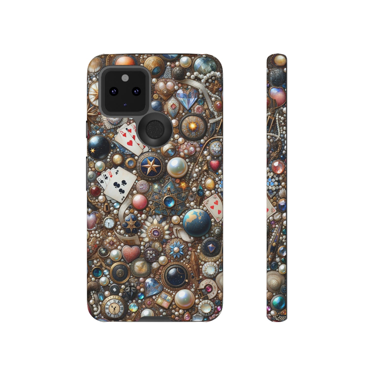 Celestial & Vintage Charms Mosaic Phone Case with Pearls and Gemstones- Phone Case