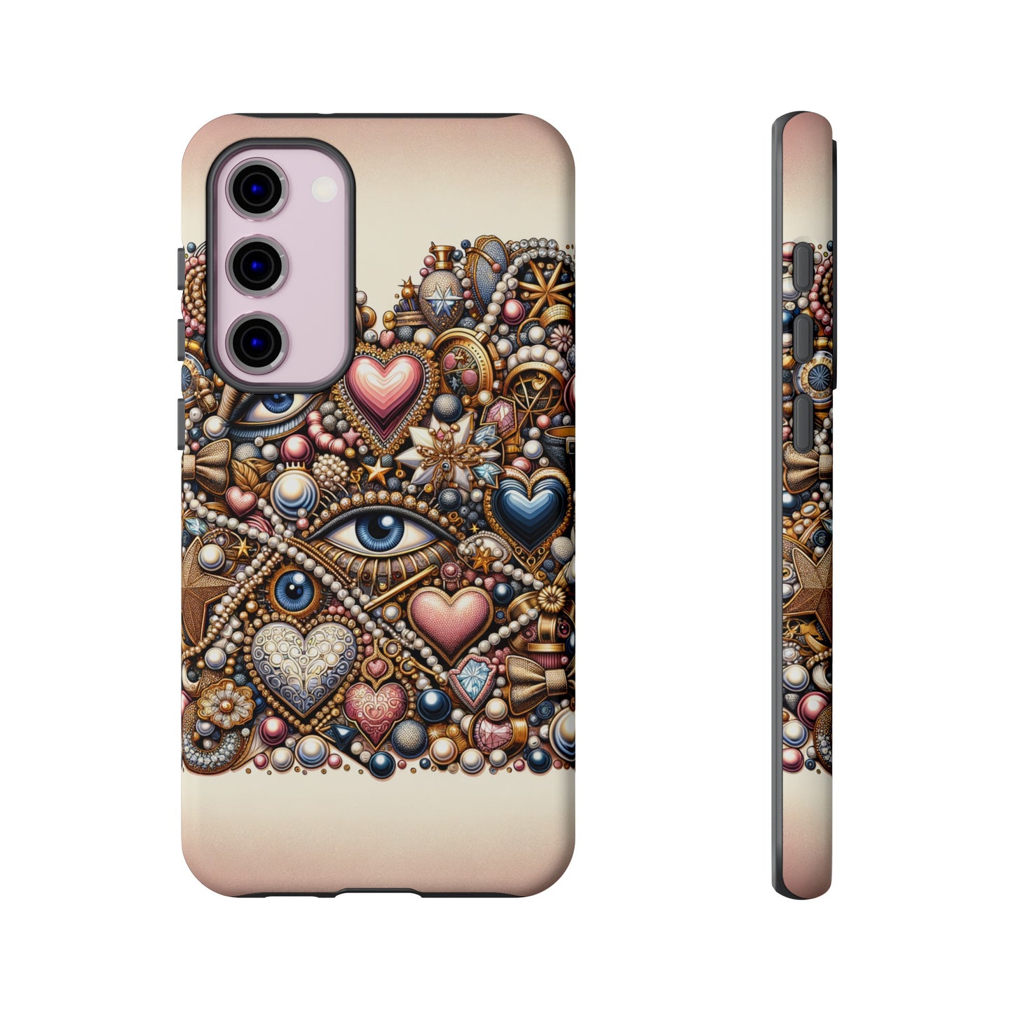 Whimsical Hearts Bows and Pearls Custom Phone Case with Gold Accents- Phone Case