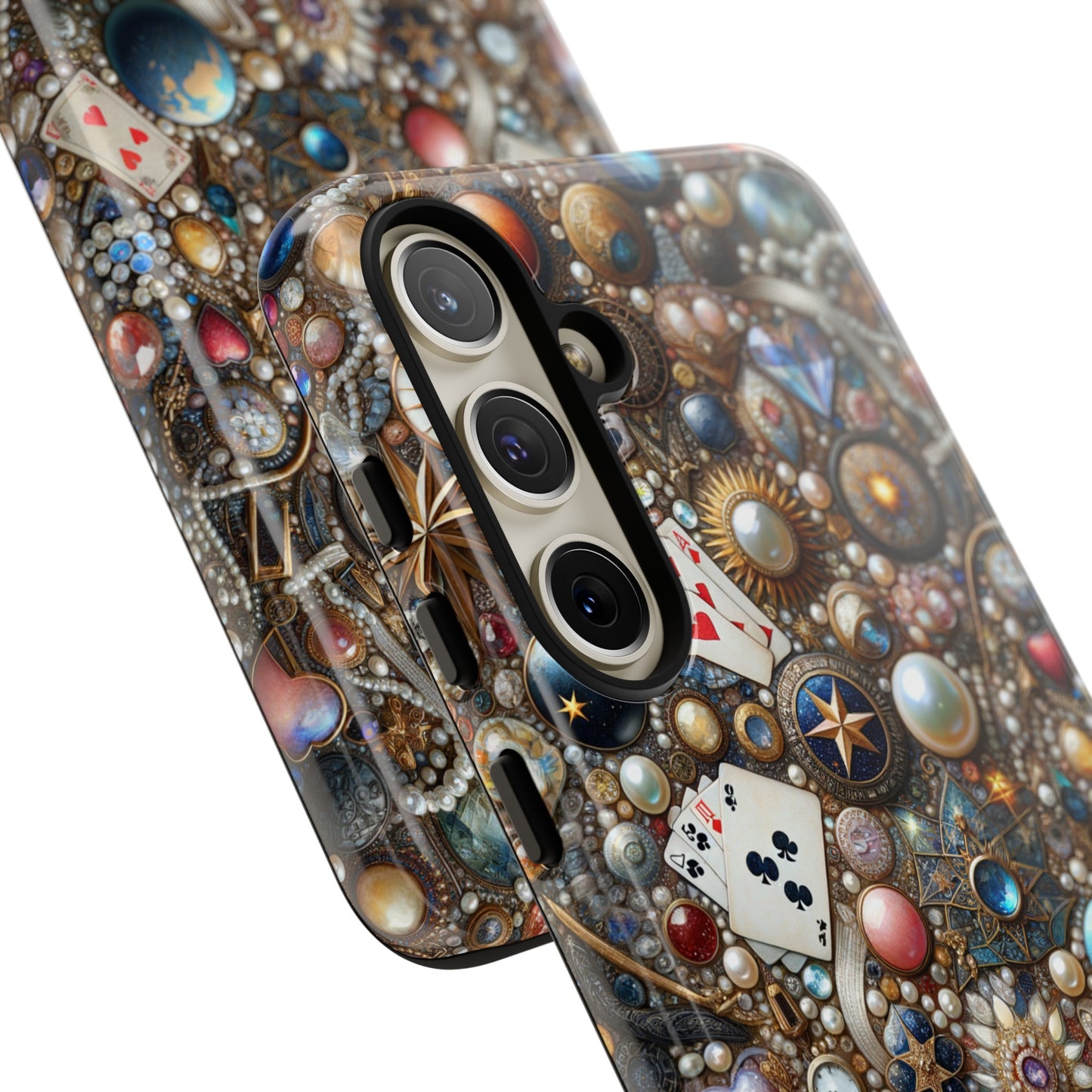 Celestial & Vintage Charms Mosaic Phone Case with Pearls and Gemstones- Phone Case