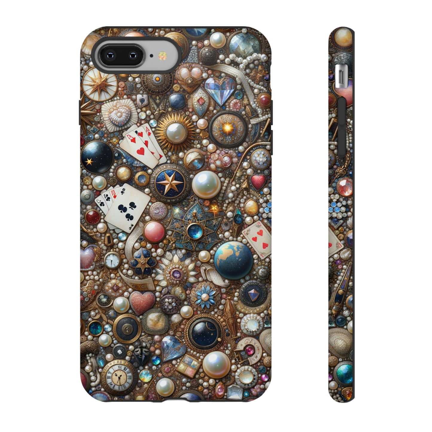 Celestial & Vintage Charms Mosaic Phone Case with Pearls and Gemstones- Phone Case