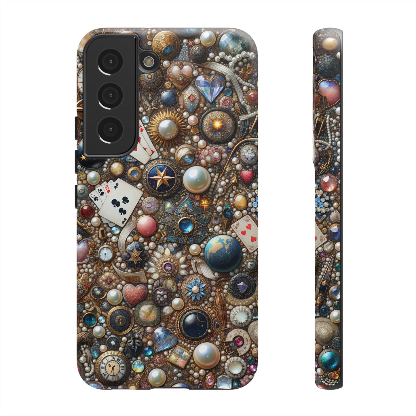 Celestial & Vintage Charms Mosaic Phone Case with Pearls and Gemstones- Phone Case