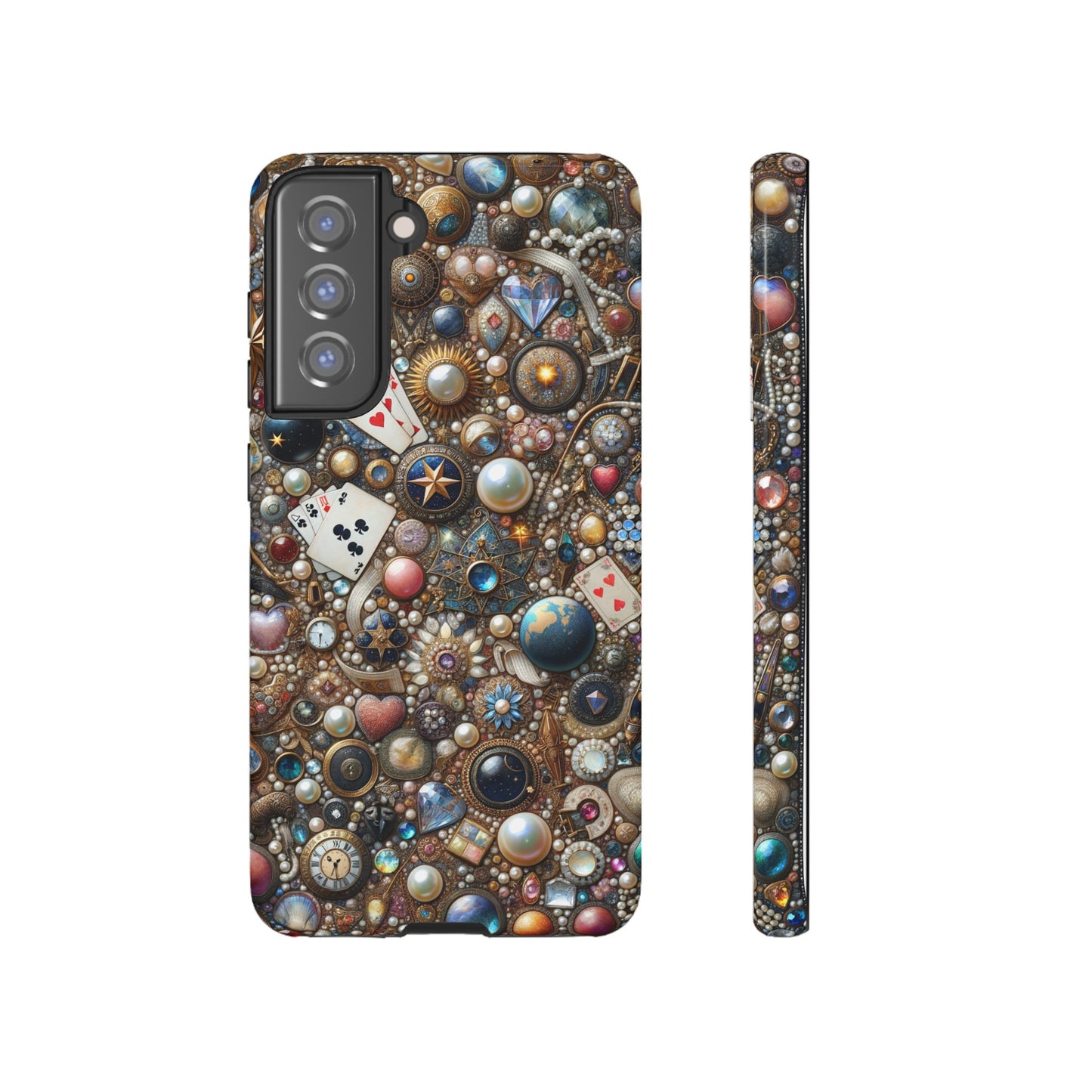 Celestial & Vintage Charms Mosaic Phone Case with Pearls and Gemstones- Phone Case