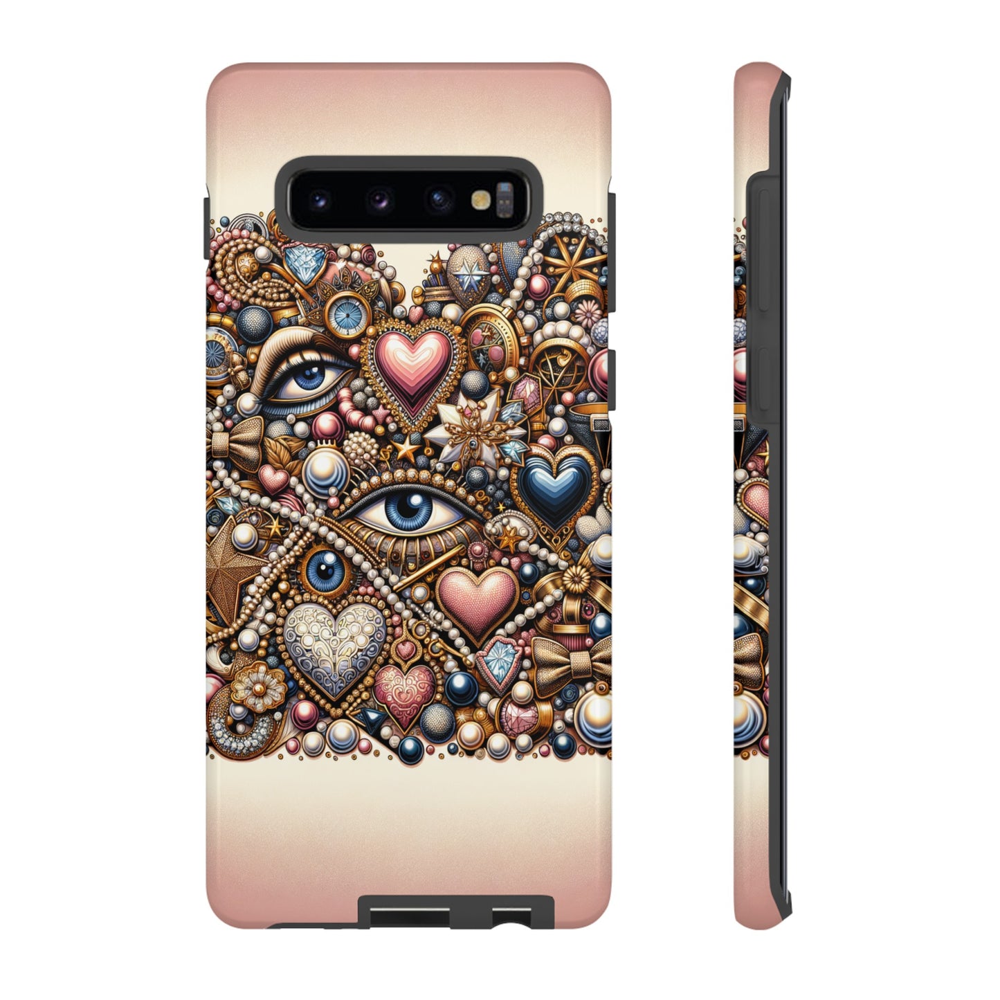 Whimsical Hearts Bows and Pearls Custom Phone Case with Gold Accents- Phone Case