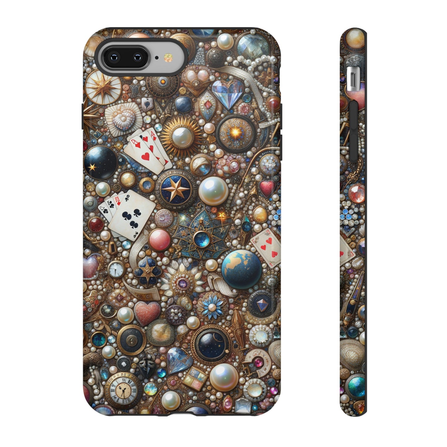 Celestial & Vintage Charms Mosaic Phone Case with Pearls and Gemstones- Phone Case