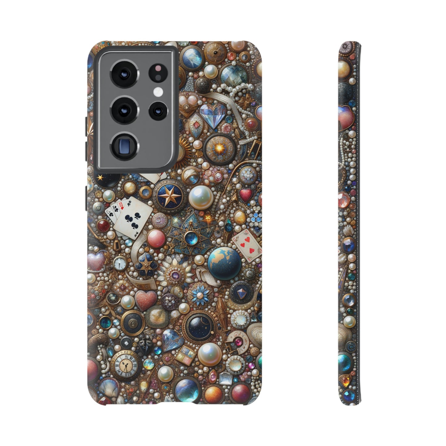 Celestial & Vintage Charms Mosaic Phone Case with Pearls and Gemstones- Phone Case