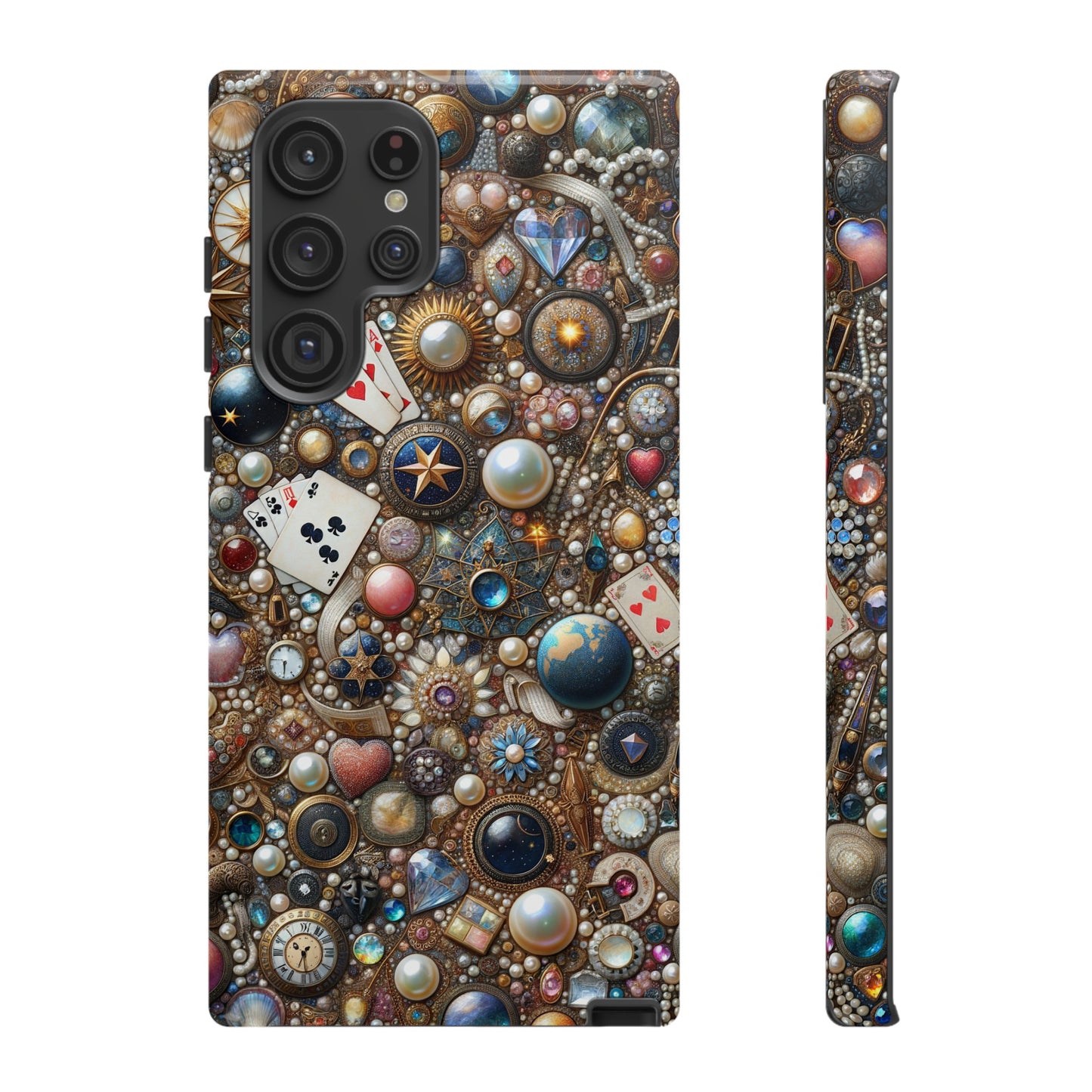 Celestial & Vintage Charms Mosaic Phone Case with Pearls and Gemstones- Phone Case