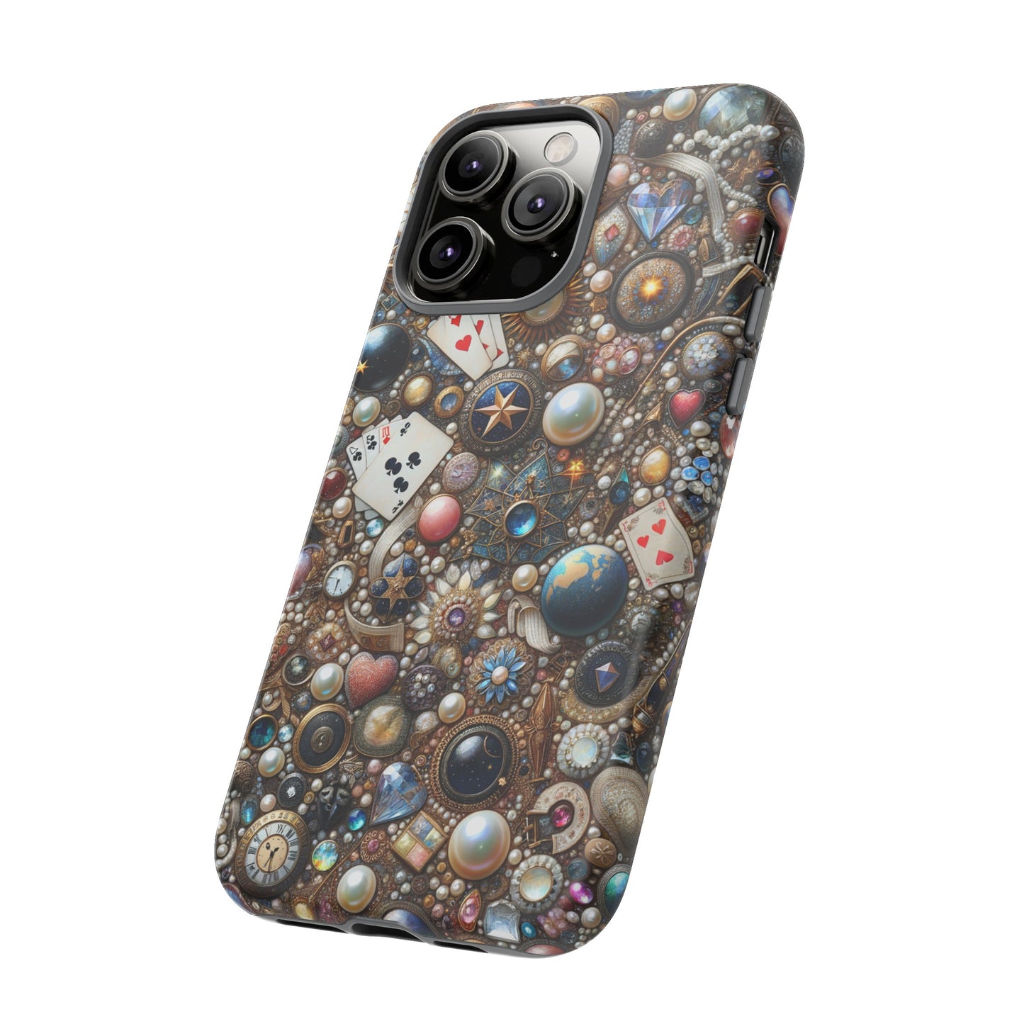 Celestial & Vintage Charms Mosaic Phone Case with Pearls and Gemstones- Phone Case