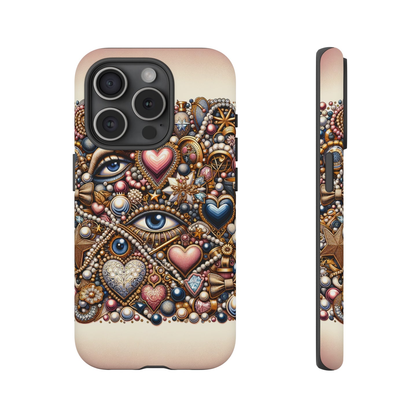 Whimsical Hearts Bows and Pearls Custom Phone Case with Gold Accents- Phone Case