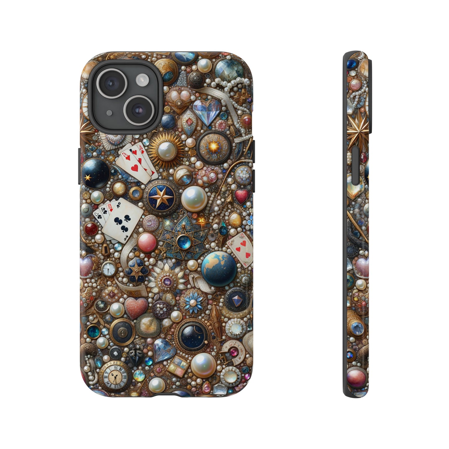 Celestial & Vintage Charms Mosaic Phone Case with Pearls and Gemstones- Phone Case