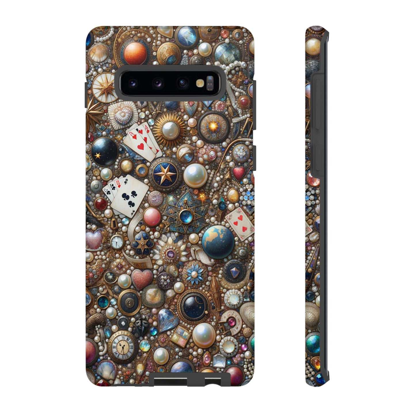 Celestial & Vintage Charms Mosaic Phone Case with Pearls and Gemstones- Phone Case