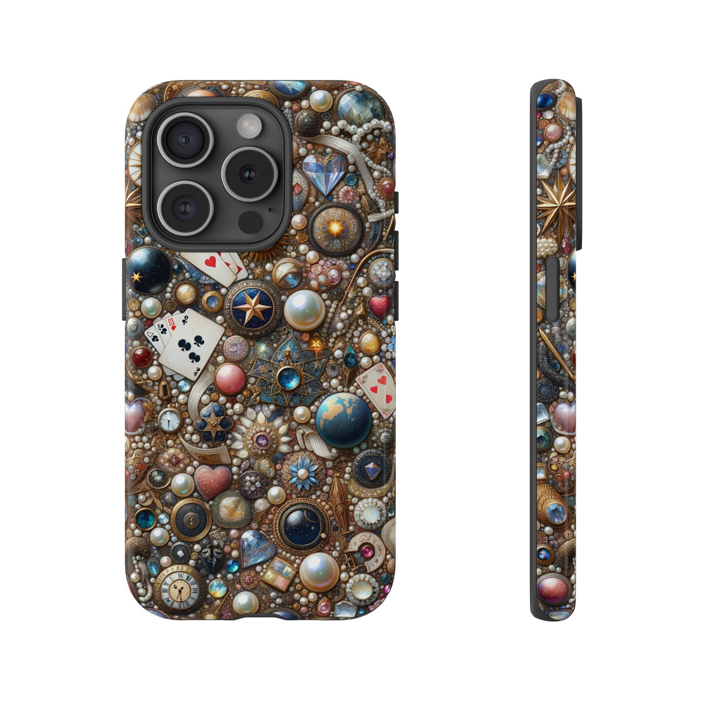 Celestial & Vintage Charms Mosaic Phone Case with Pearls and Gemstones- Phone Case