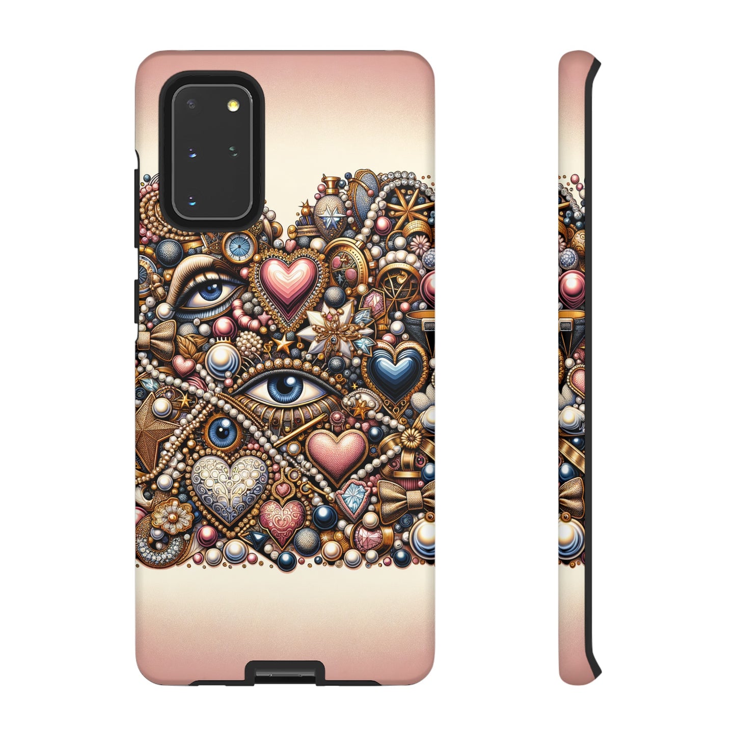 Whimsical Hearts Bows and Pearls Custom Phone Case with Gold Accents- Phone Case