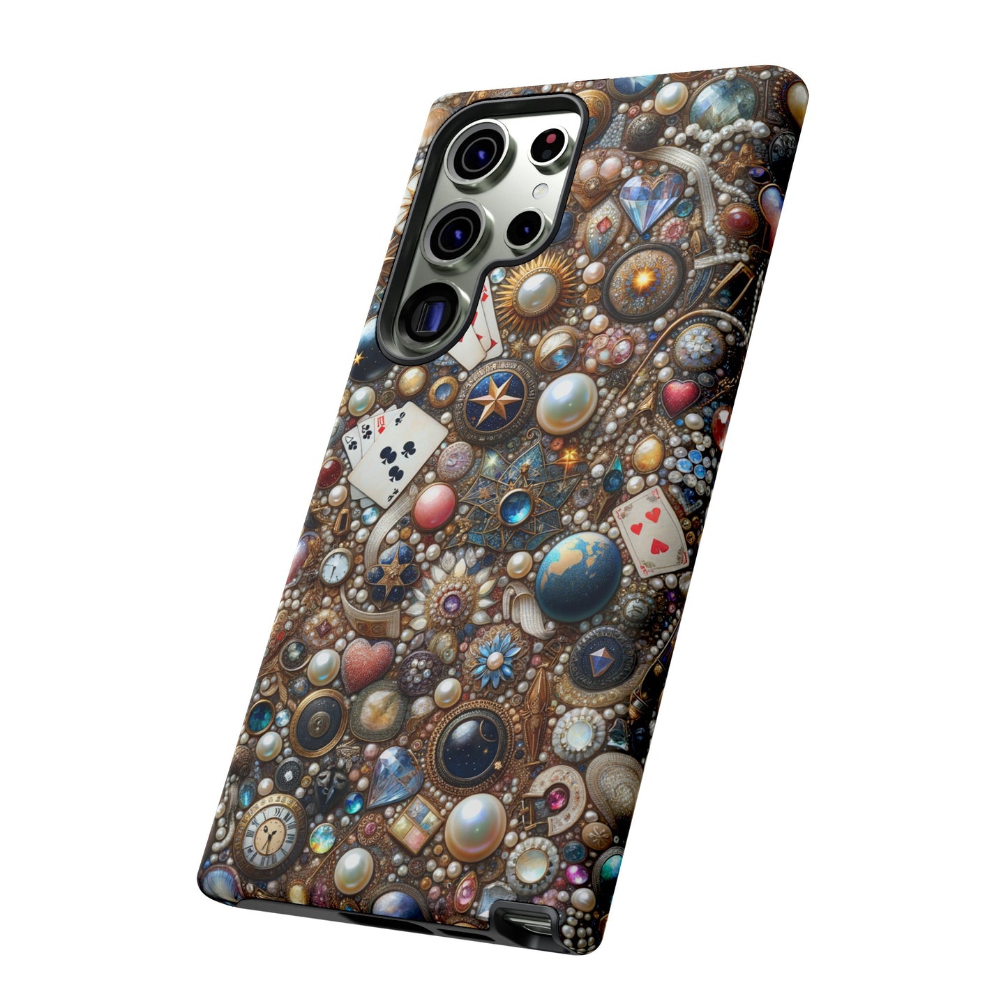 Celestial & Vintage Charms Mosaic Phone Case with Pearls and Gemstones- Phone Case