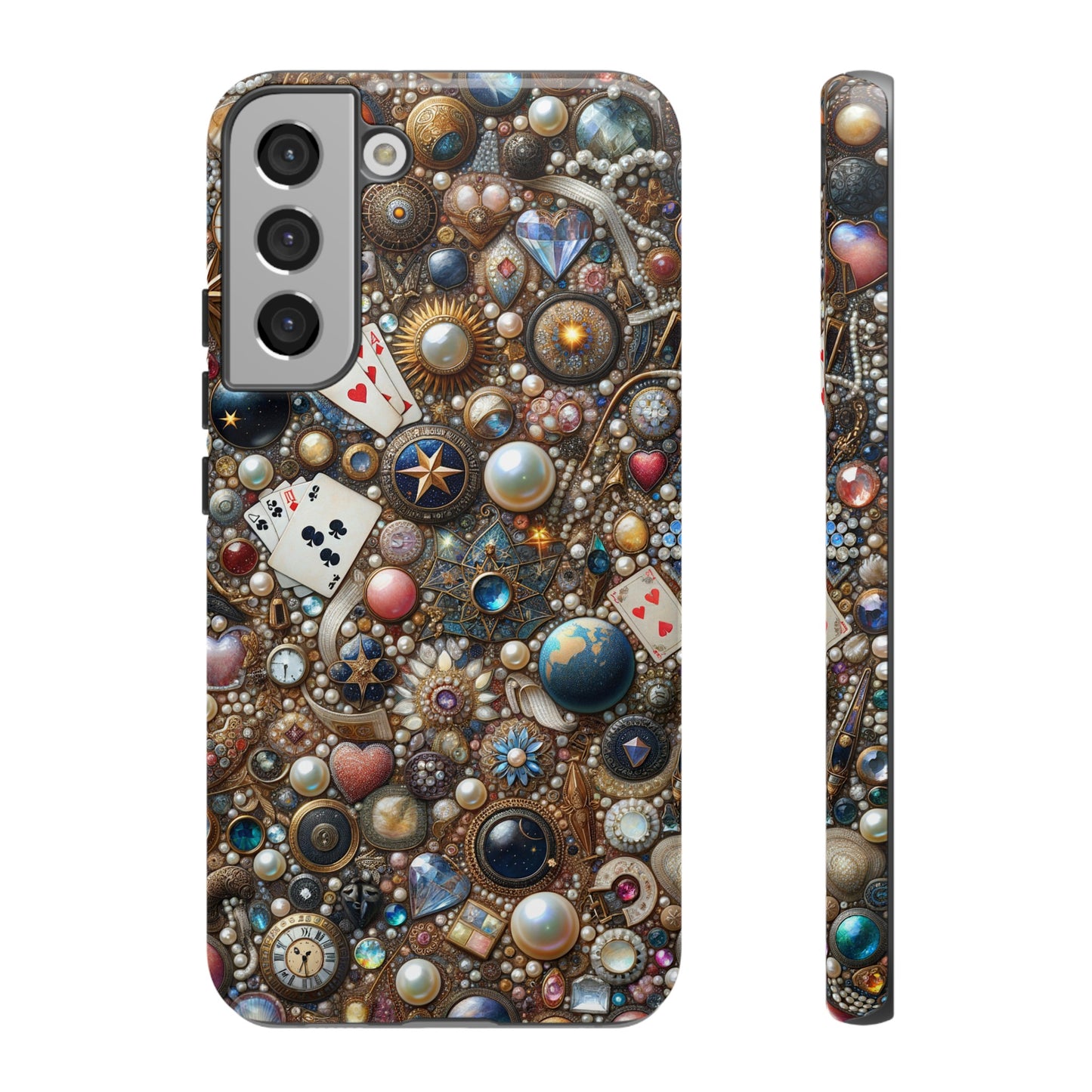 Celestial & Vintage Charms Mosaic Phone Case with Pearls and Gemstones- Phone Case