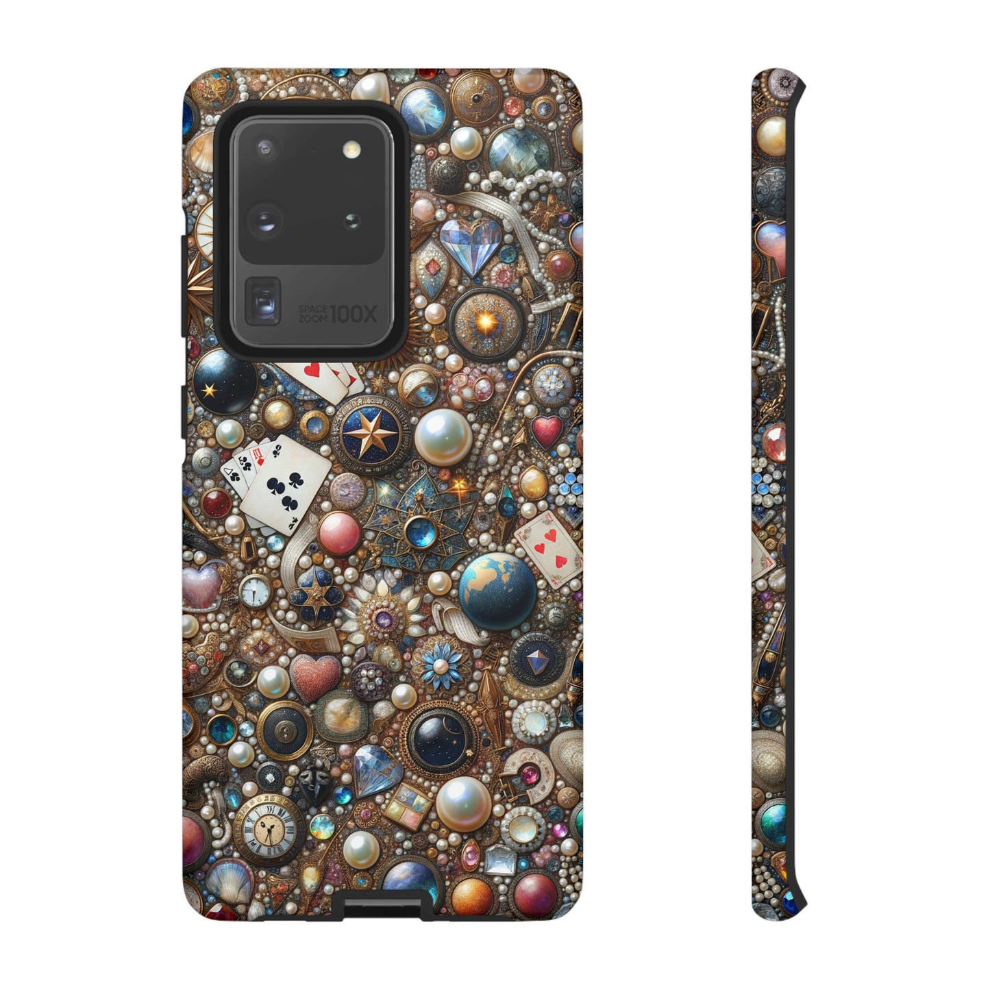 Celestial & Vintage Charms Mosaic Phone Case with Pearls and Gemstones- Phone Case