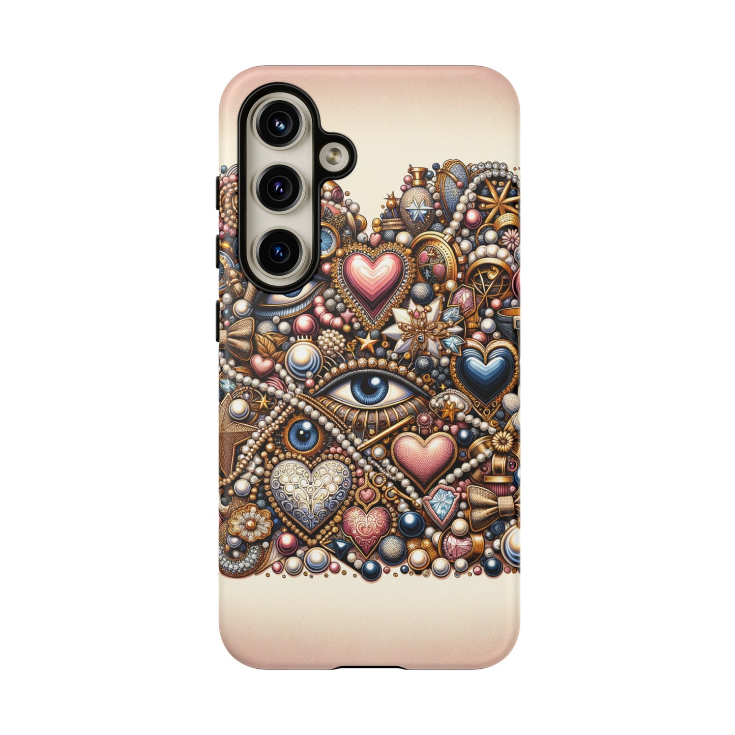 Whimsical Hearts Bows and Pearls Custom Phone Case with Gold Accents- Phone Case