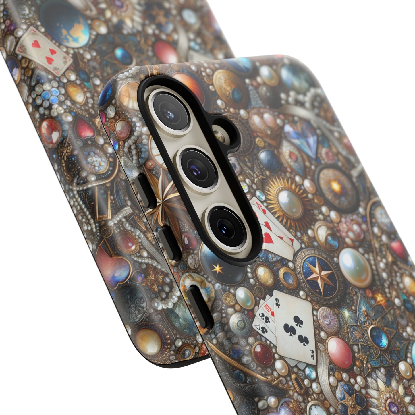 Celestial & Vintage Charms Mosaic Phone Case with Pearls and Gemstones- Phone Case