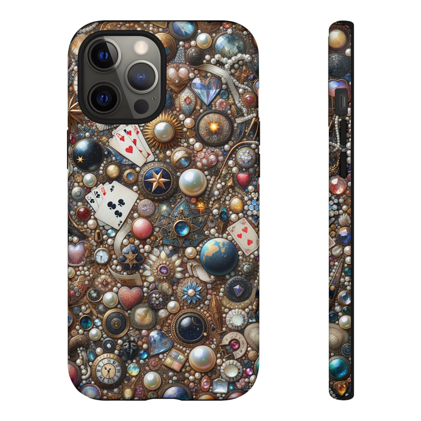 Celestial & Vintage Charms Mosaic Phone Case with Pearls and Gemstones- Phone Case