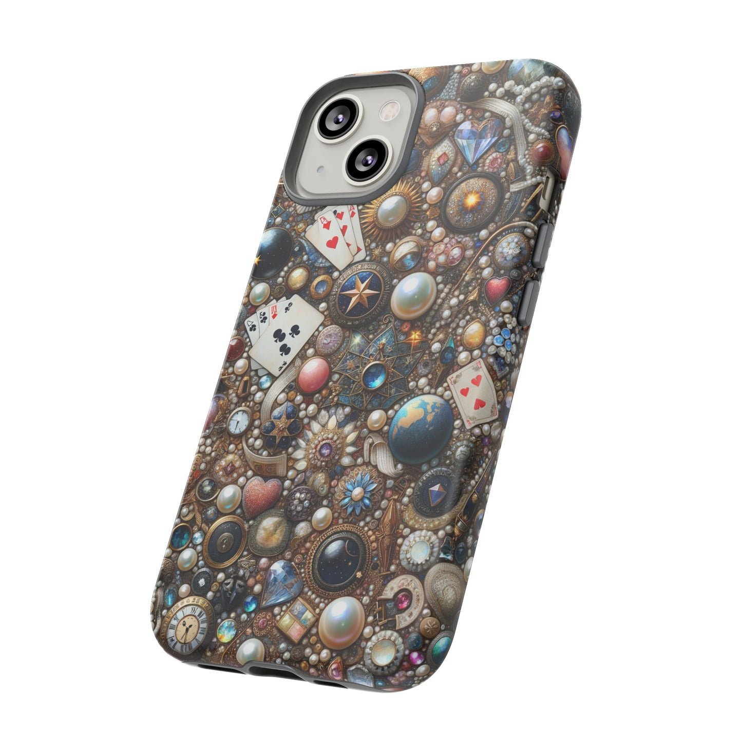 Celestial & Vintage Charms Mosaic Phone Case with Pearls and Gemstones- Phone Case