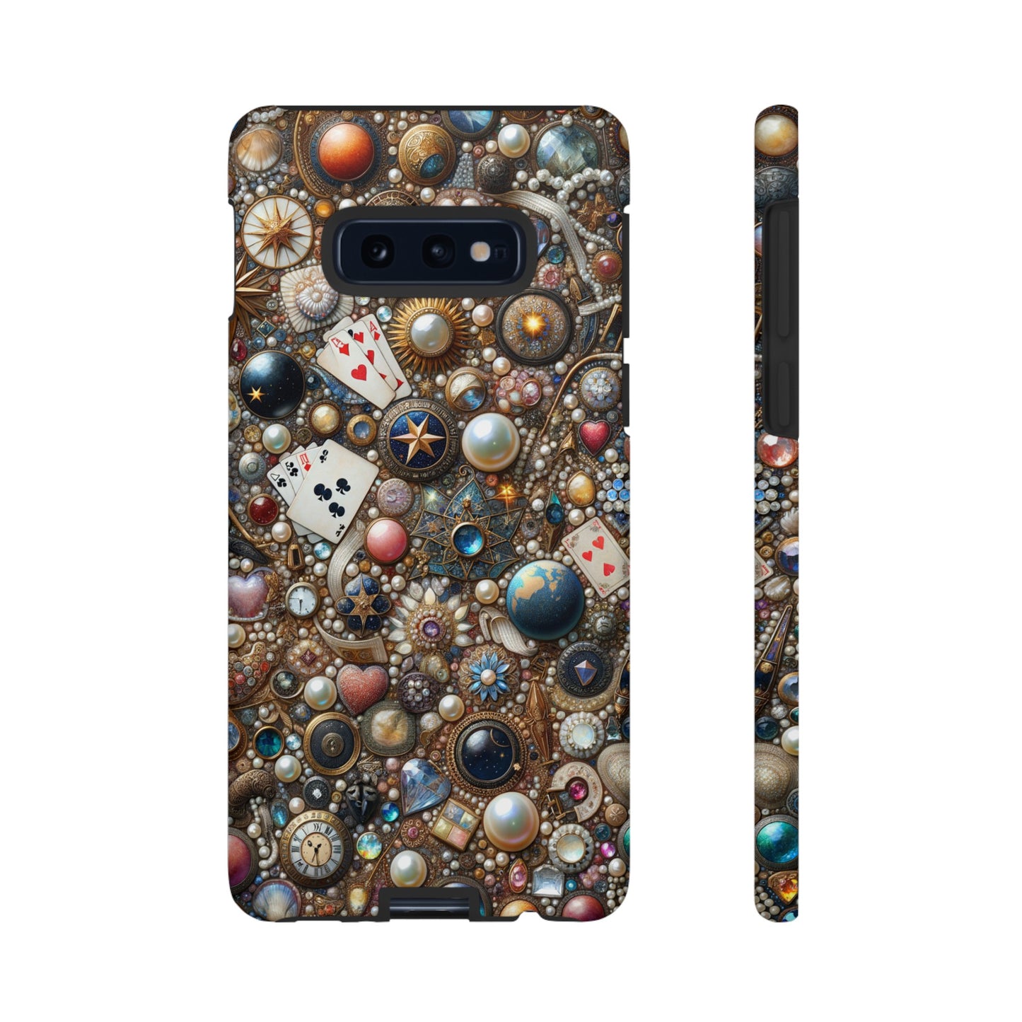 Celestial & Vintage Charms Mosaic Phone Case with Pearls and Gemstones- Phone Case