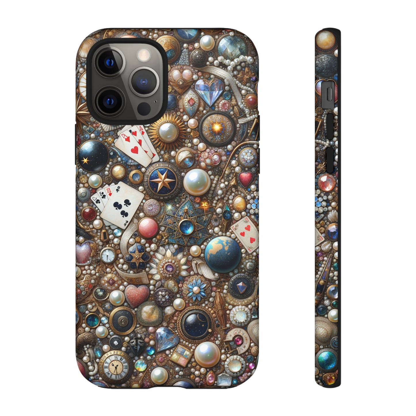 Celestial & Vintage Charms Mosaic Phone Case with Pearls and Gemstones- Phone Case