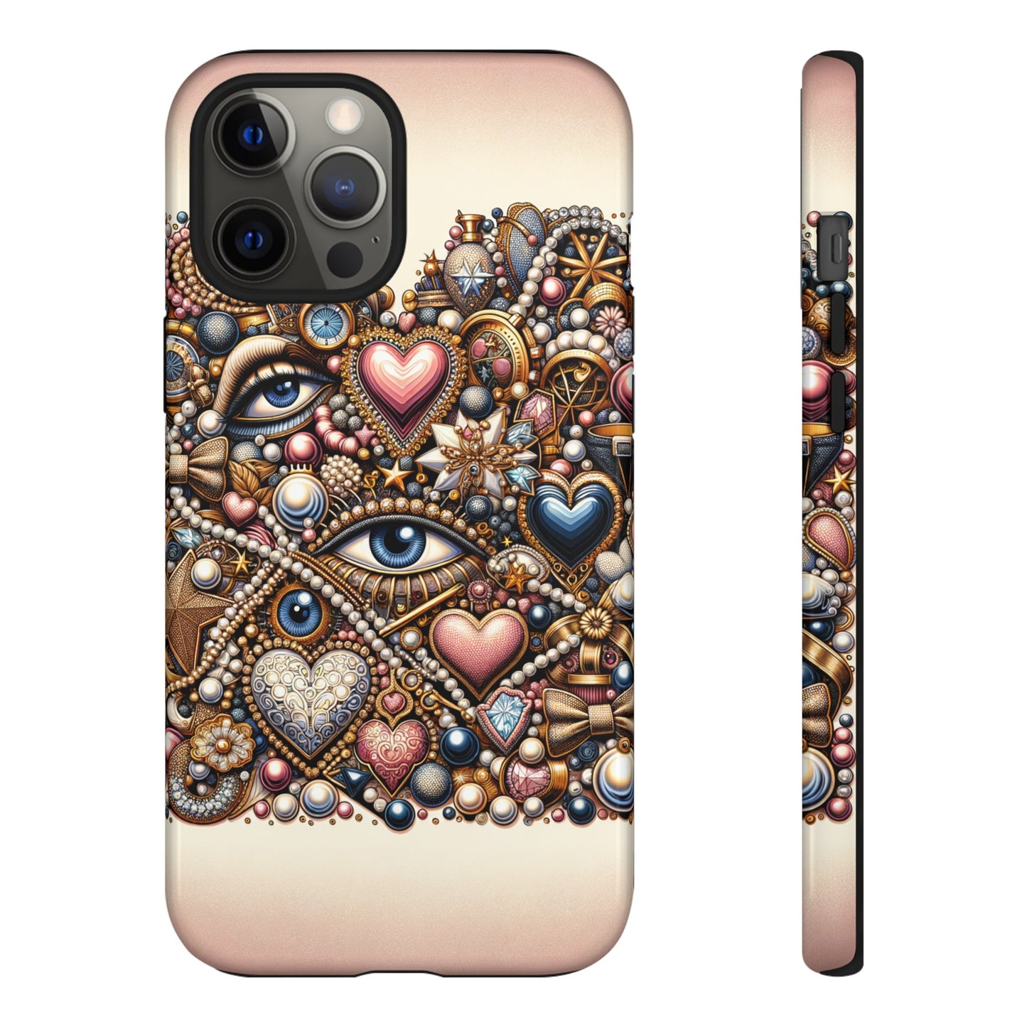 Whimsical Hearts Bows and Pearls Custom Phone Case with Gold Accents- Phone Case