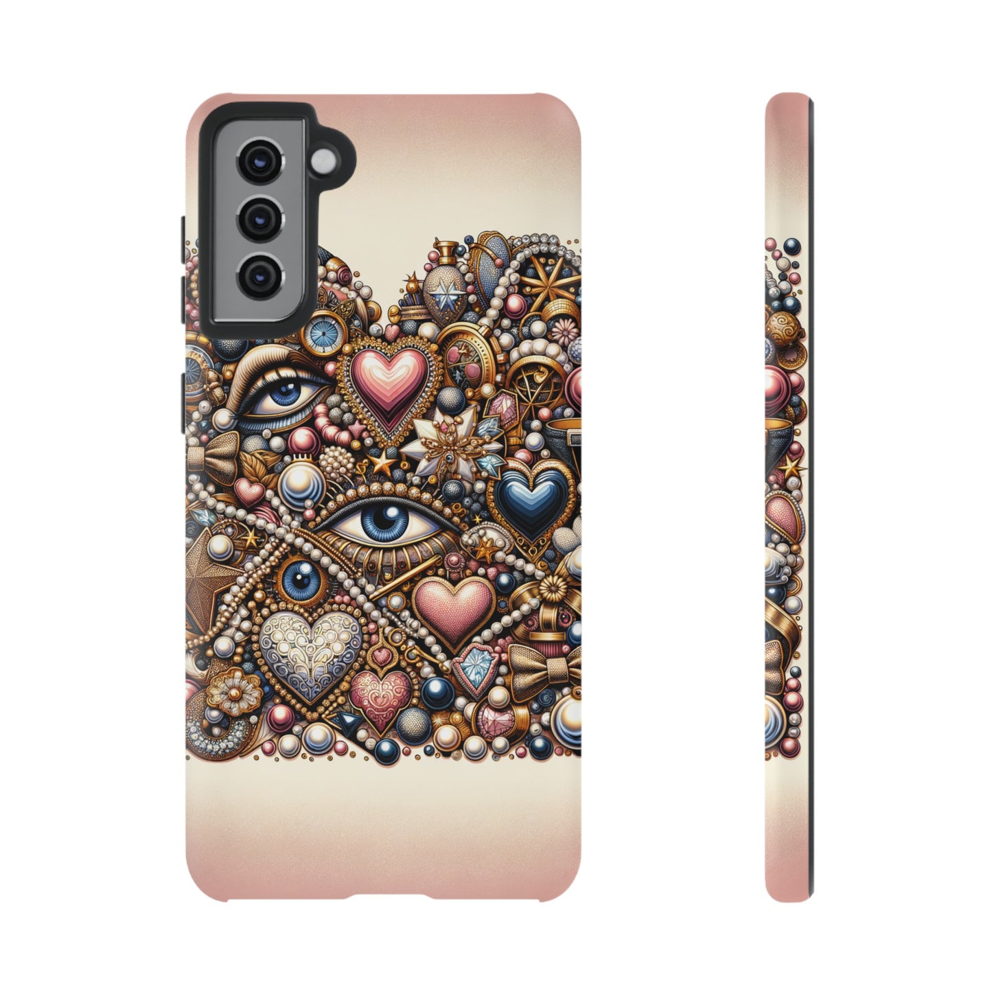 Whimsical Hearts Bows and Pearls Custom Phone Case with Gold Accents- Phone Case