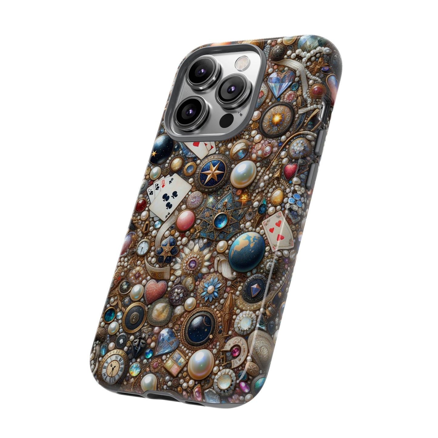 Celestial & Vintage Charms Mosaic Phone Case with Pearls and Gemstones- Phone Case