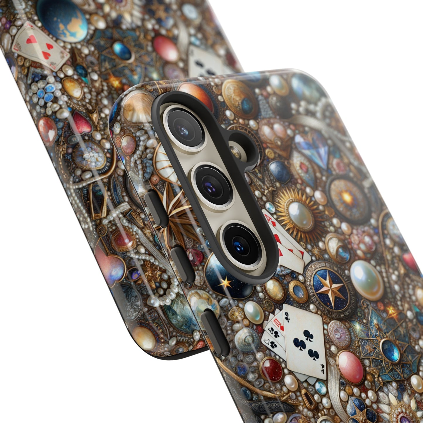 Celestial & Vintage Charms Mosaic Phone Case with Pearls and Gemstones- Phone Case