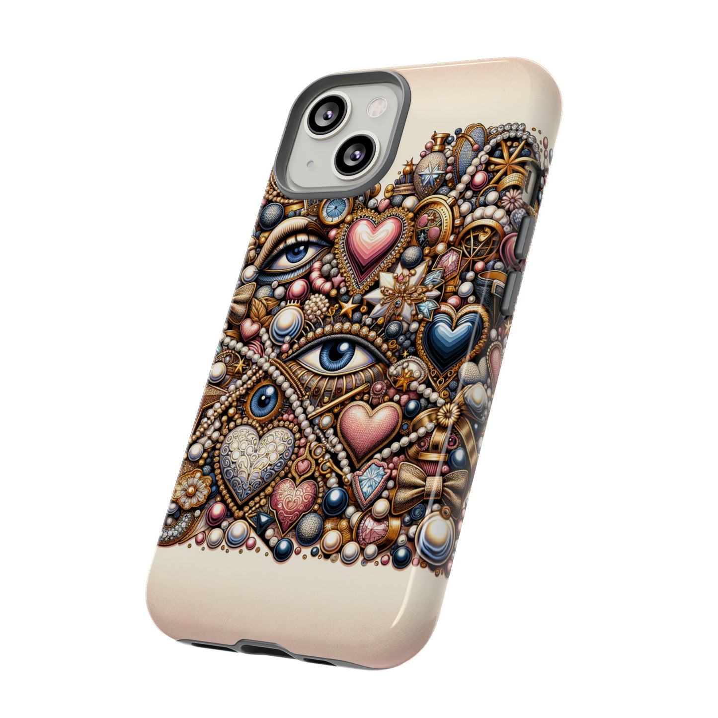 Whimsical Hearts Bows and Pearls Custom Phone Case with Gold Accents- Phone Case