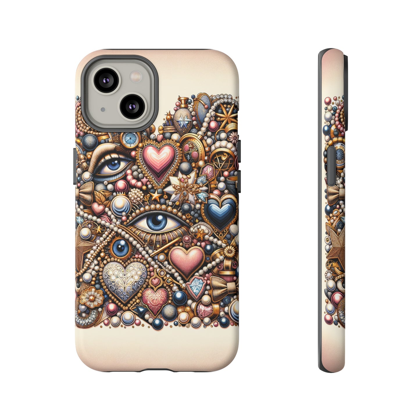 Whimsical Hearts Bows and Pearls Custom Phone Case with Gold Accents- Phone Case