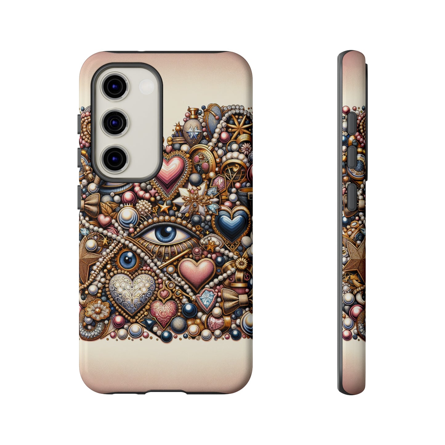 Whimsical Hearts Bows and Pearls Custom Phone Case with Gold Accents- Phone Case