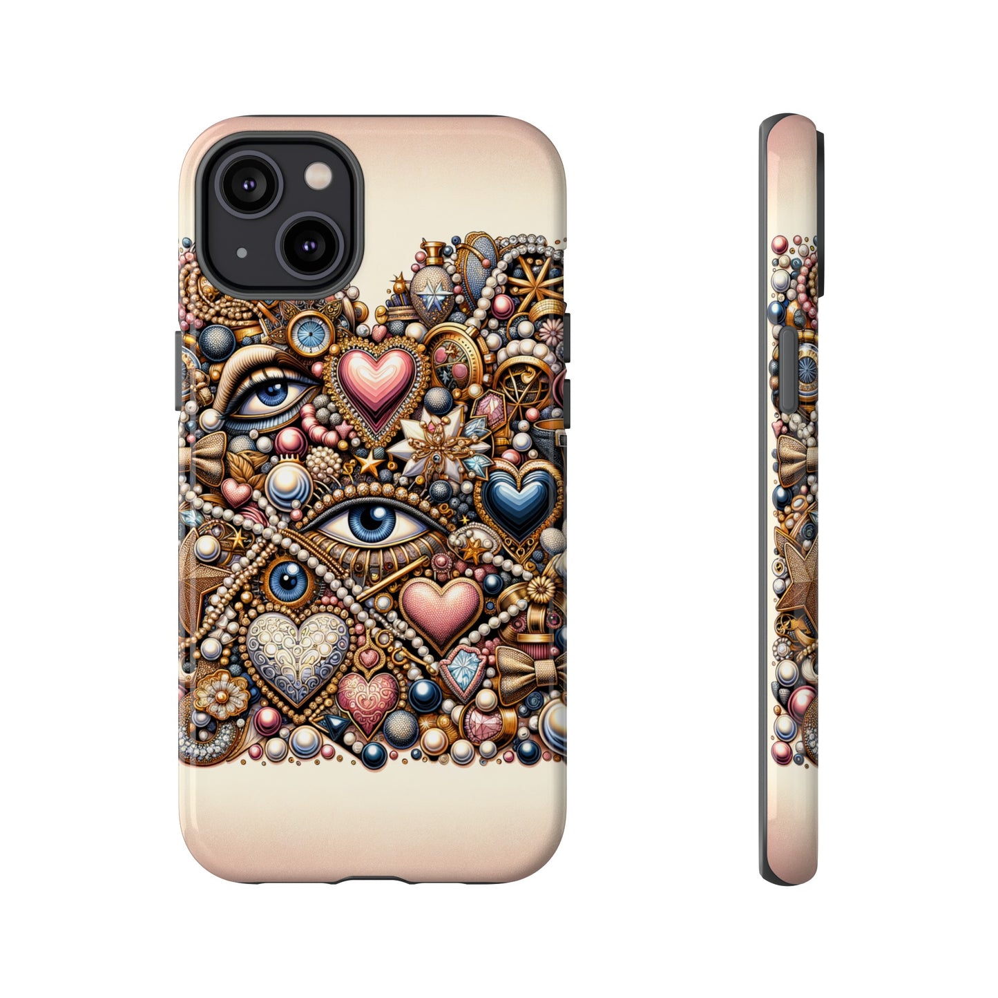 Whimsical Hearts Bows and Pearls Custom Phone Case with Gold Accents- Phone Case