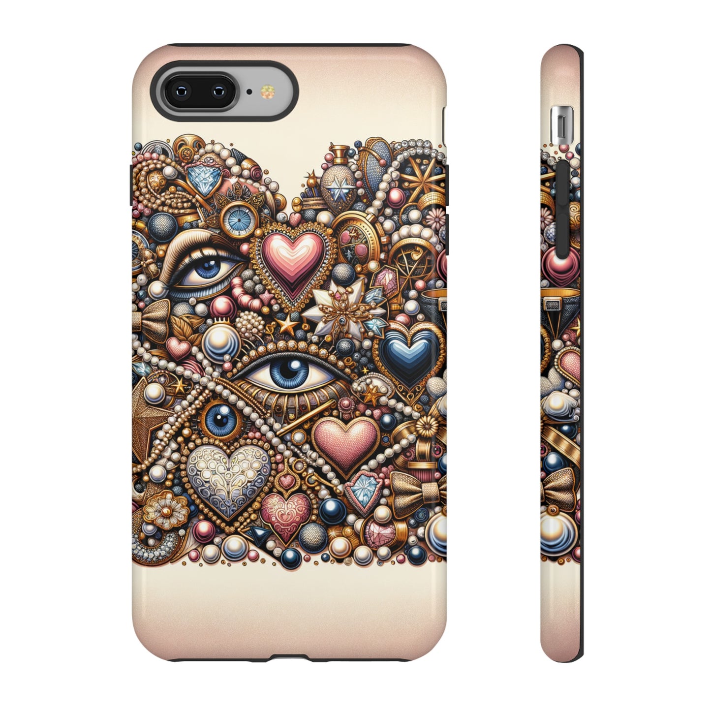 Whimsical Hearts Bows and Pearls Custom Phone Case with Gold Accents- Phone Case