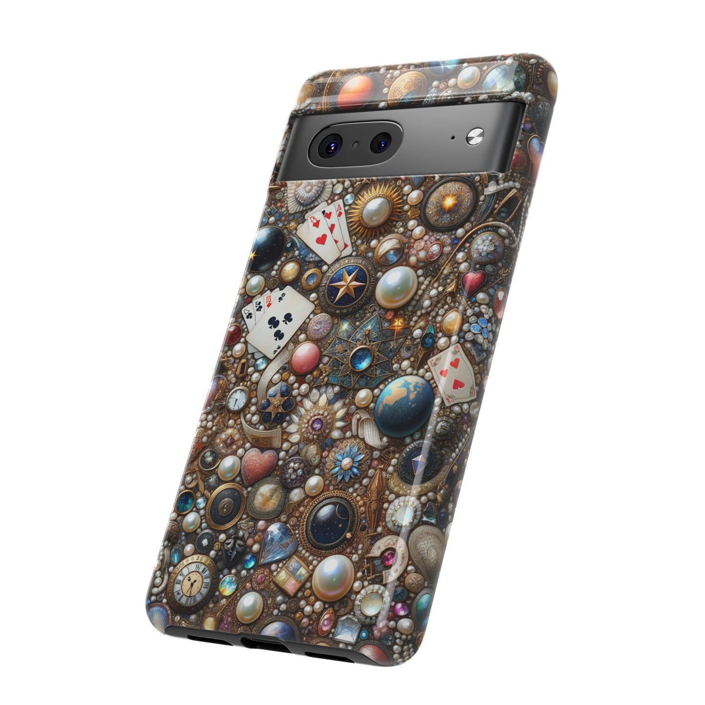 Celestial & Vintage Charms Mosaic Phone Case with Pearls and Gemstones- Phone Case