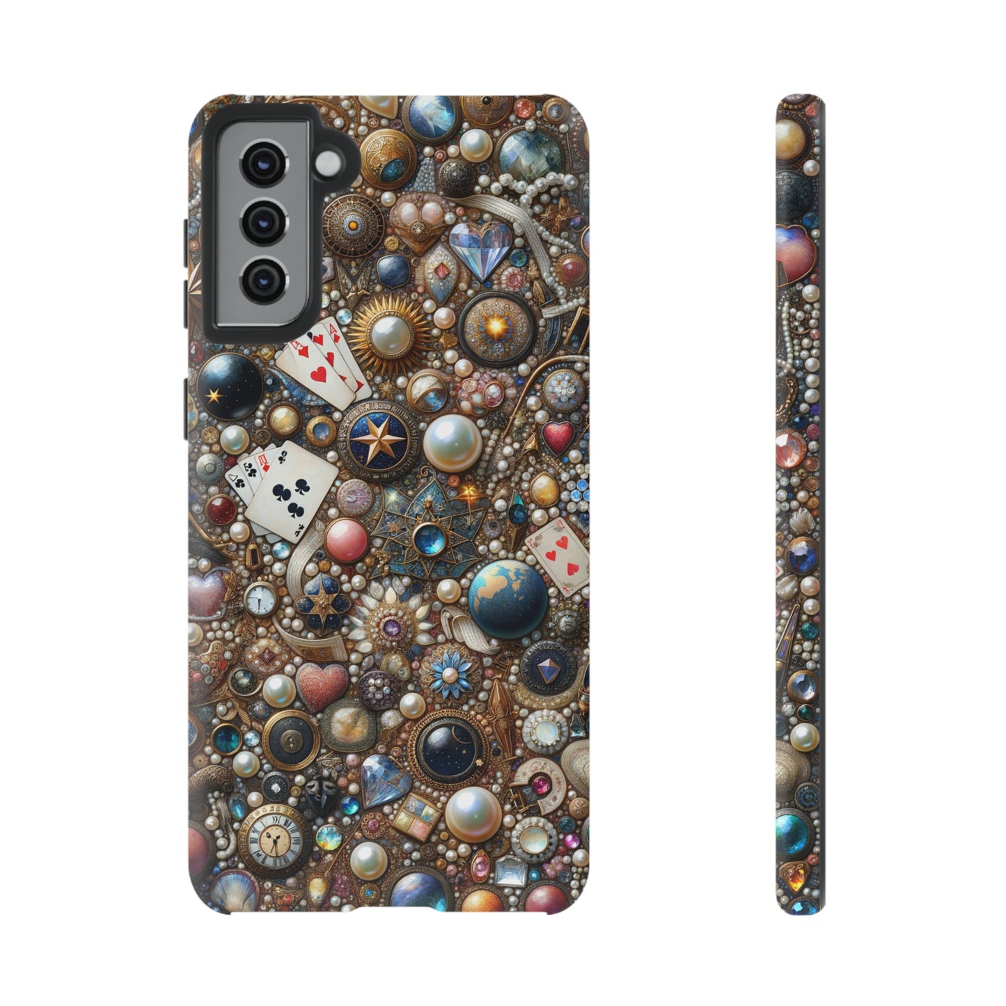 Celestial & Vintage Charms Mosaic Phone Case with Pearls and Gemstones- Phone Case