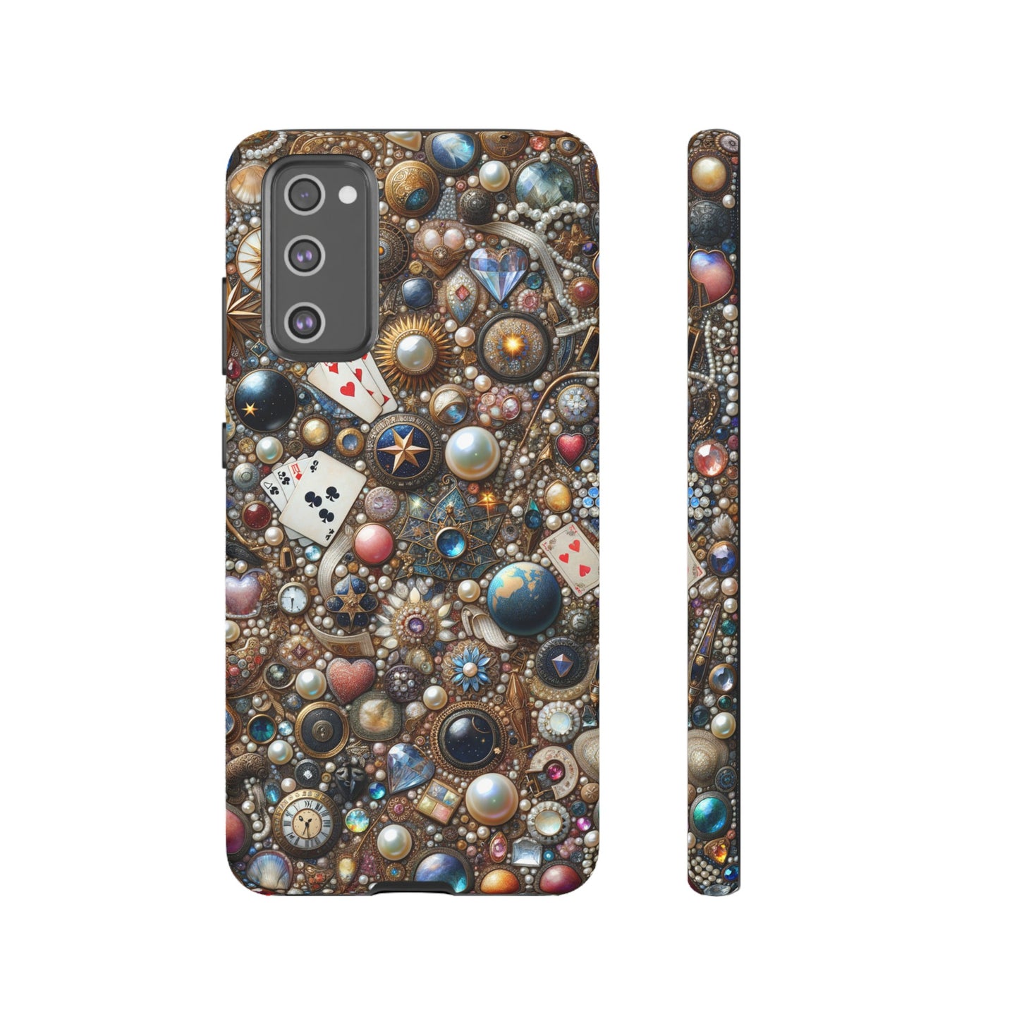 Celestial & Vintage Charms Mosaic Phone Case with Pearls and Gemstones- Phone Case