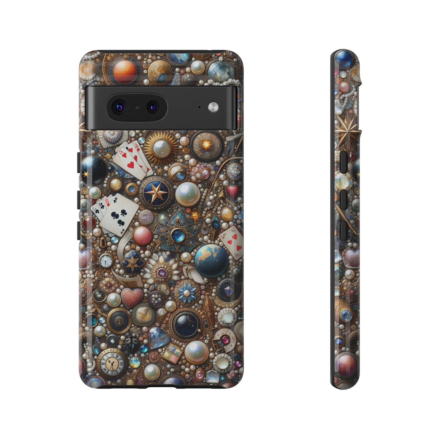 Celestial & Vintage Charms Mosaic Phone Case with Pearls and Gemstones- Phone Case