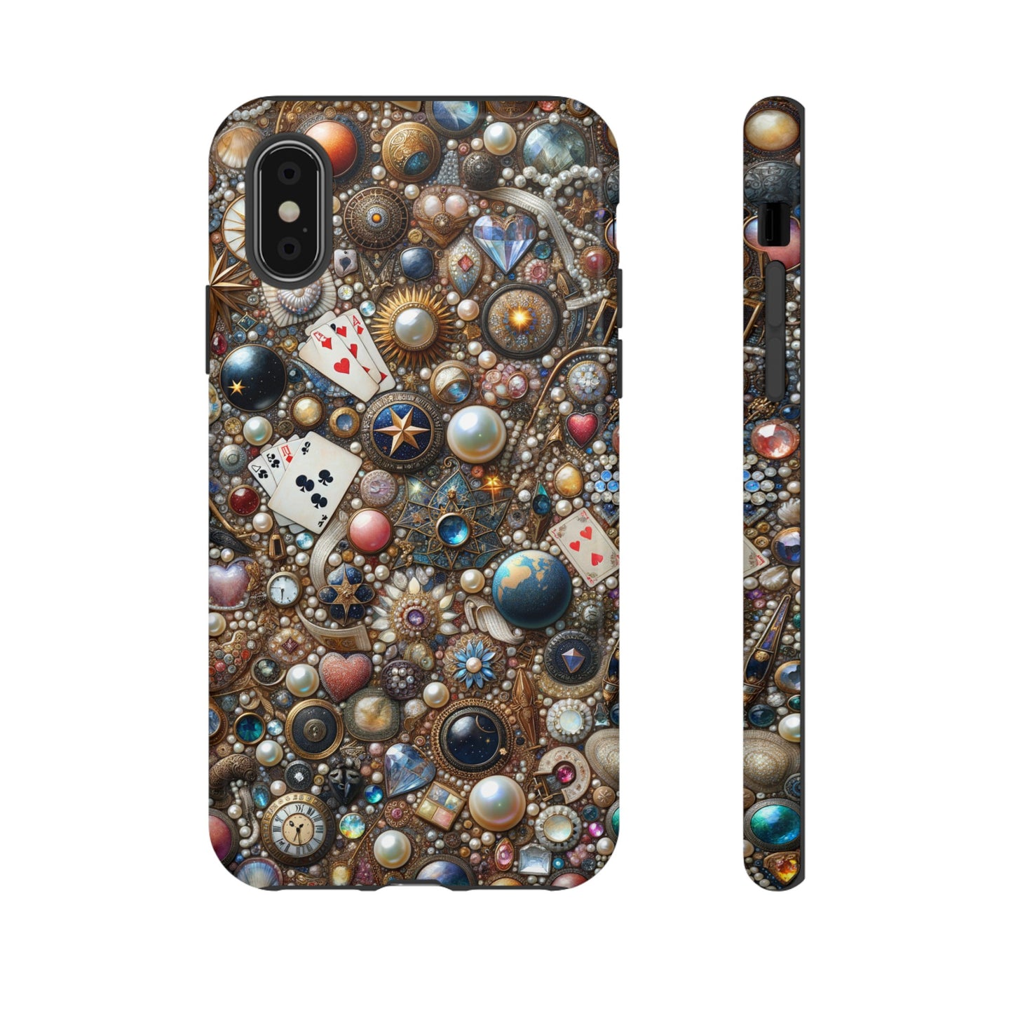 Celestial & Vintage Charms Mosaic Phone Case with Pearls and Gemstones- Phone Case