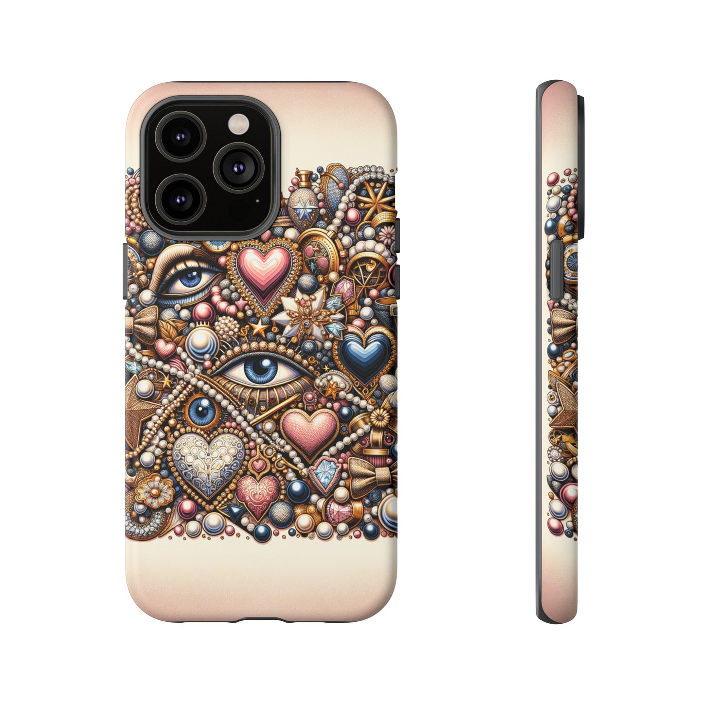 Whimsical Hearts Bows and Pearls Custom Phone Case with Gold Accents- Phone Case