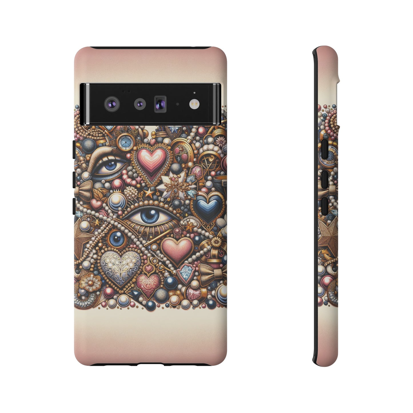 Whimsical Hearts Bows and Pearls Custom Phone Case with Gold Accents- Phone Case