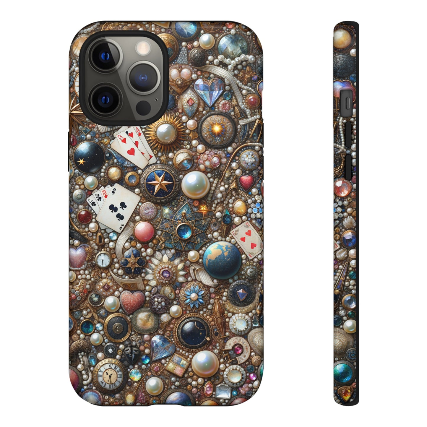 Celestial & Vintage Charms Mosaic Phone Case with Pearls and Gemstones- Phone Case