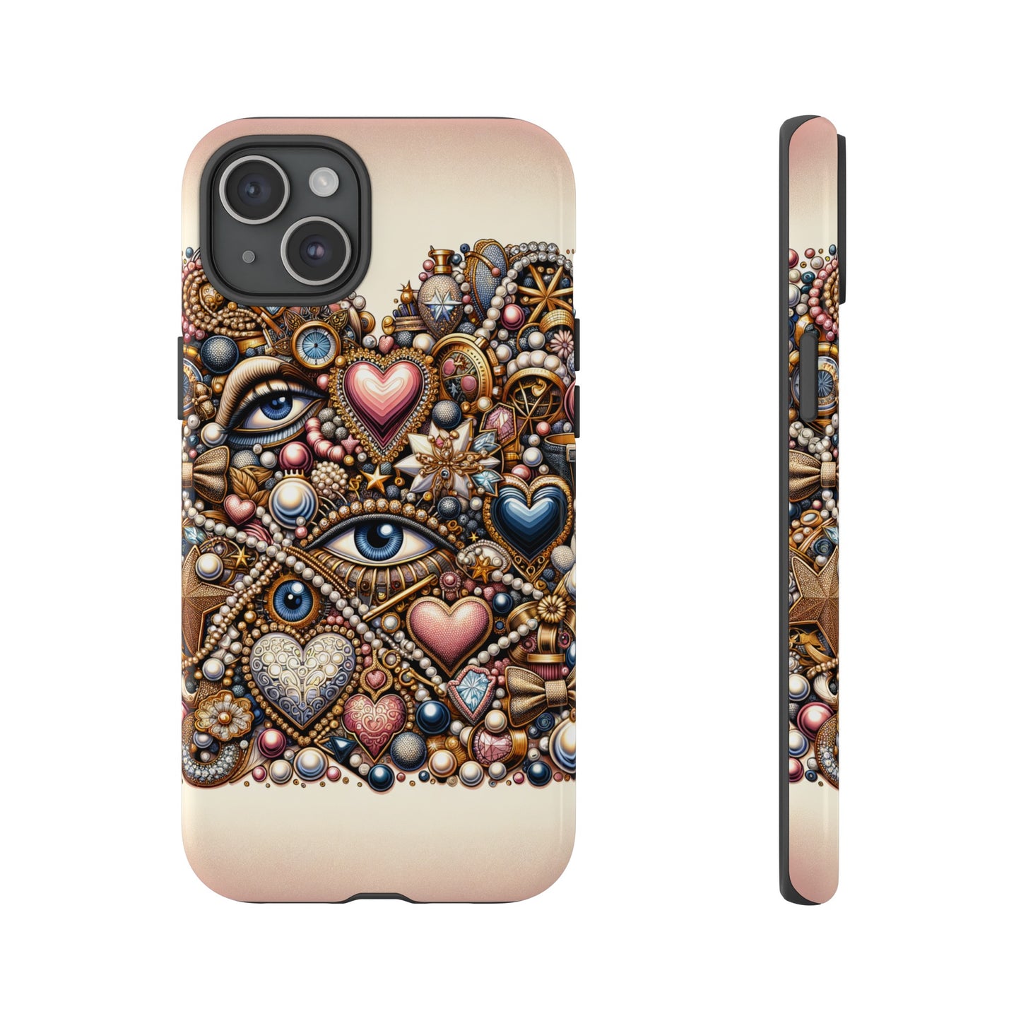 Whimsical Hearts Bows and Pearls Custom Phone Case with Gold Accents- Phone Case