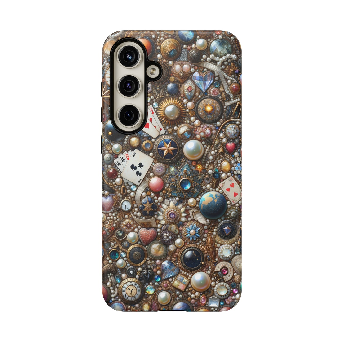 Celestial & Vintage Charms Mosaic Phone Case with Pearls and Gemstones- Phone Case