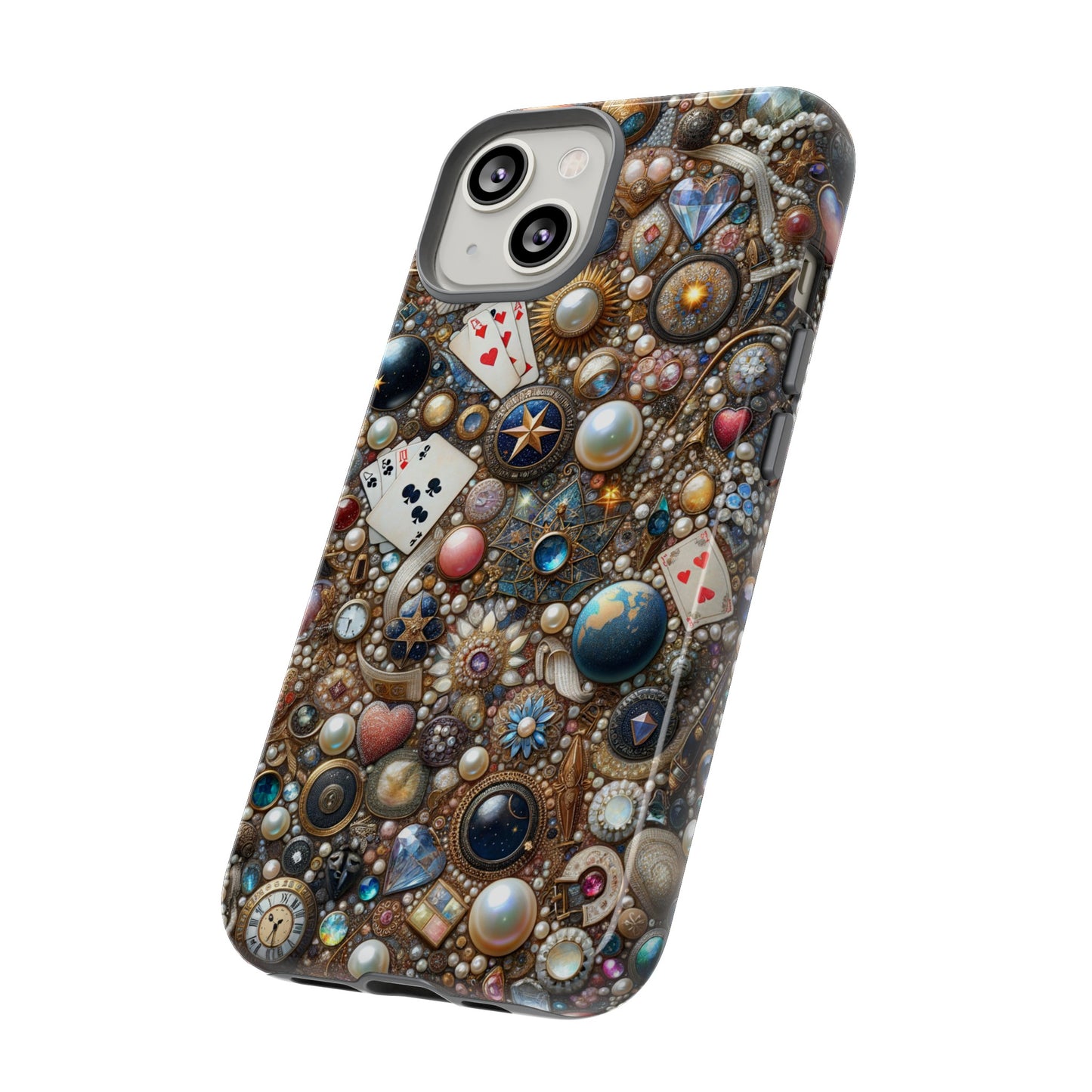 Celestial & Vintage Charms Mosaic Phone Case with Pearls and Gemstones- Phone Case