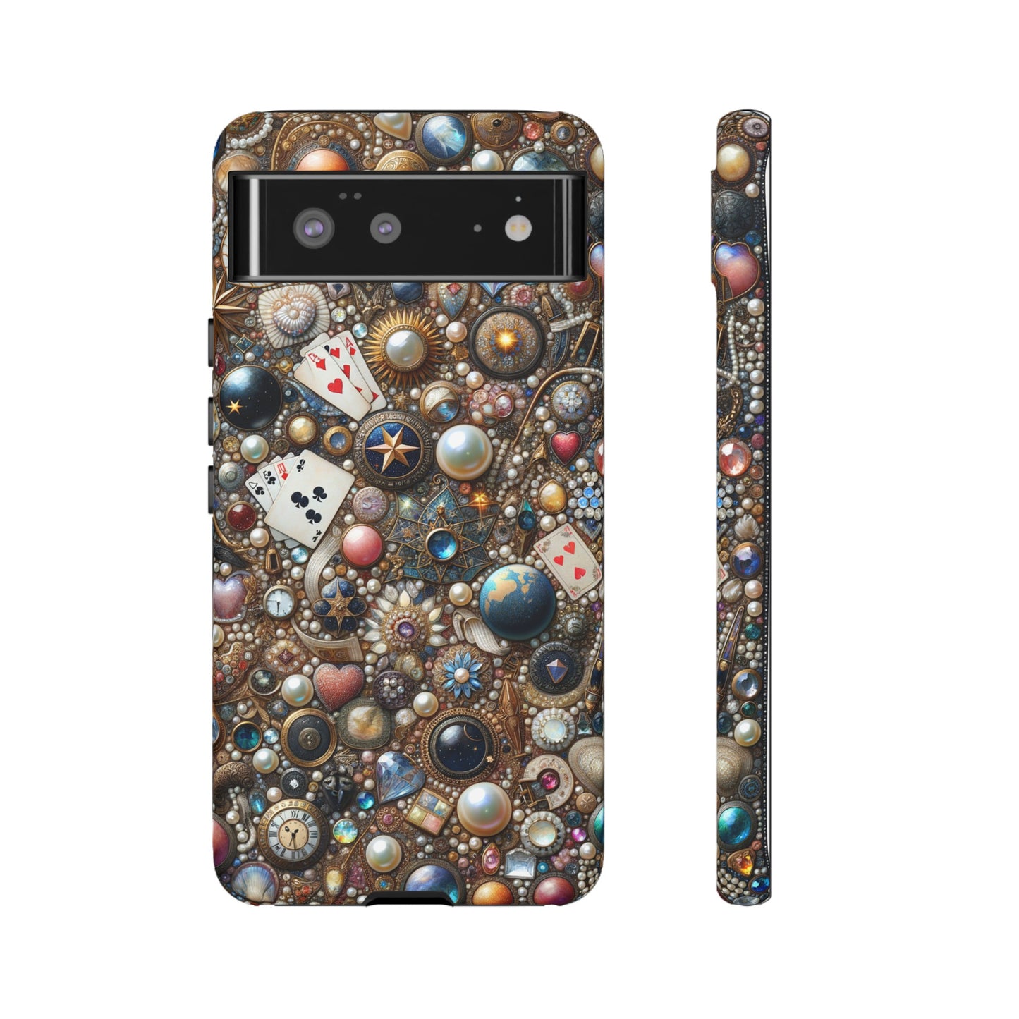 Celestial & Vintage Charms Mosaic Phone Case with Pearls and Gemstones- Phone Case