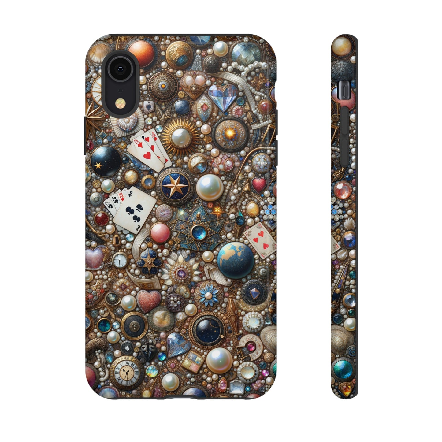 Celestial & Vintage Charms Mosaic Phone Case with Pearls and Gemstones- Phone Case